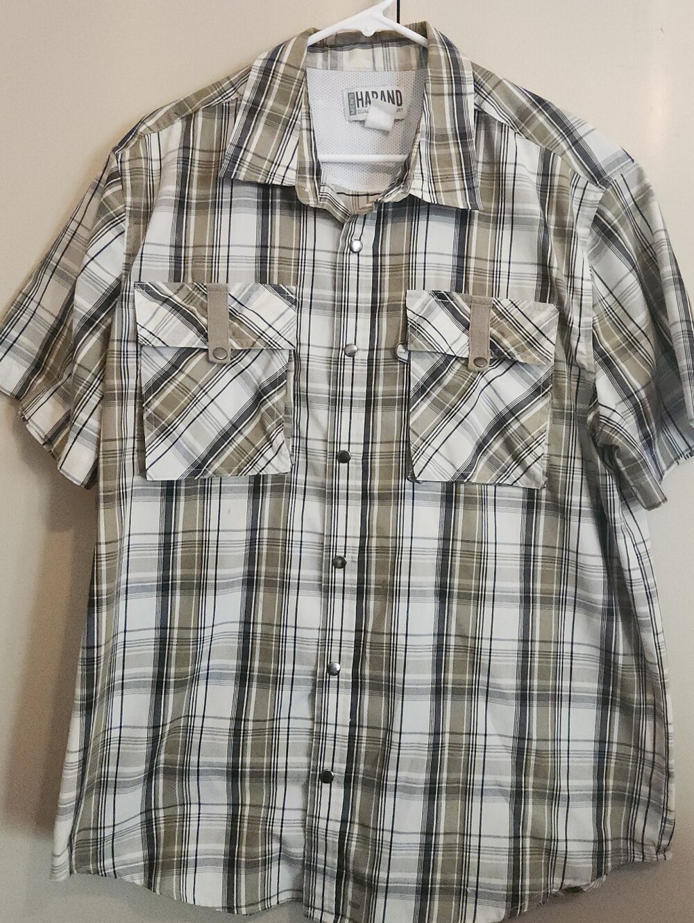 M76 Haband Quality & Comfort Beige,Navy Plaid Men’s Button-up front snap pockets